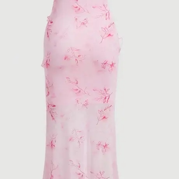 Pink Maxi Dress with Ruffled Layers and High Slit - Picture 2 of 2